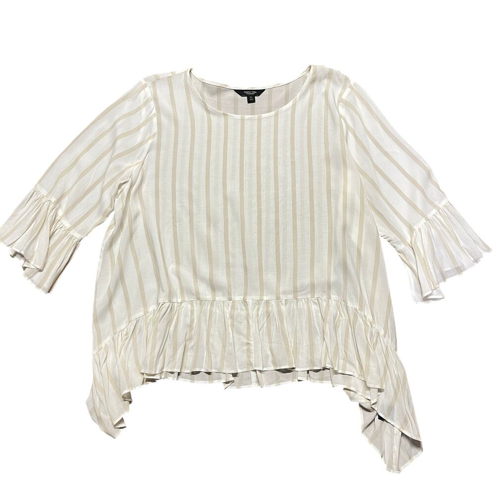 Vera Wang Striped Light Airy Sharkbite Ruffle Top New Size XL